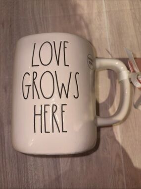 Rae Dunn White Ceramic 'Love Grows Here' Mug